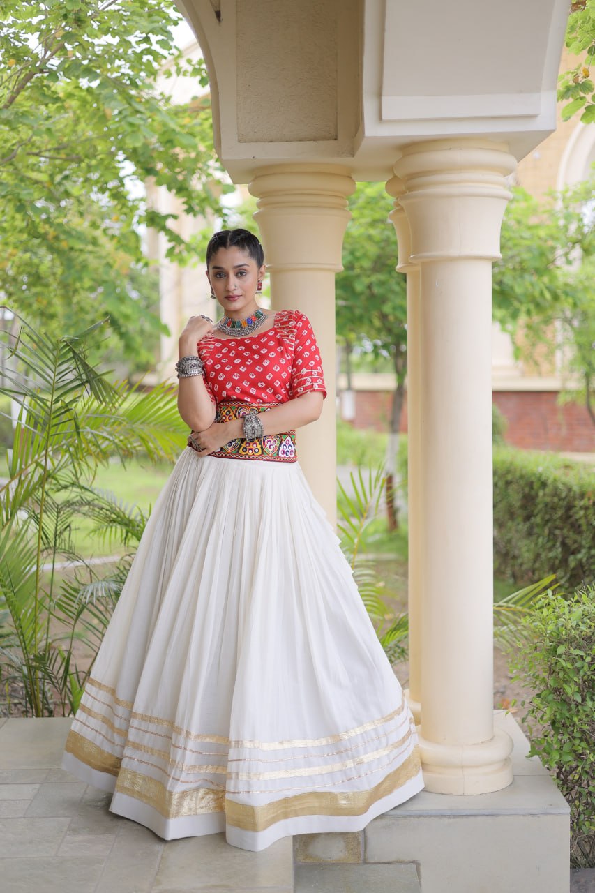 Navratri Special Cora Cotton Lehenga Choli with Bandhej Print Blouse