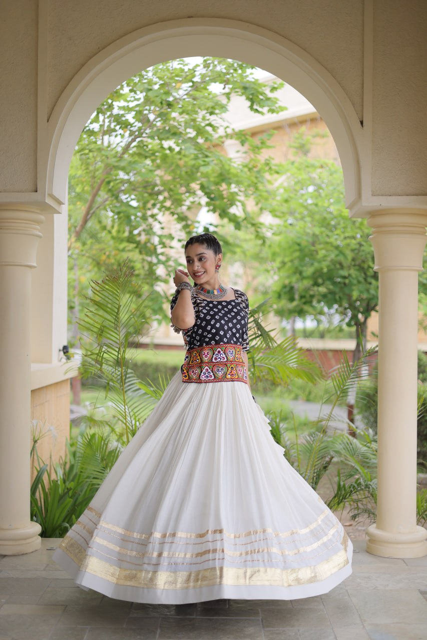 Navratri Special Cora Cotton Lehenga Choli with Bandhej Print Blouse