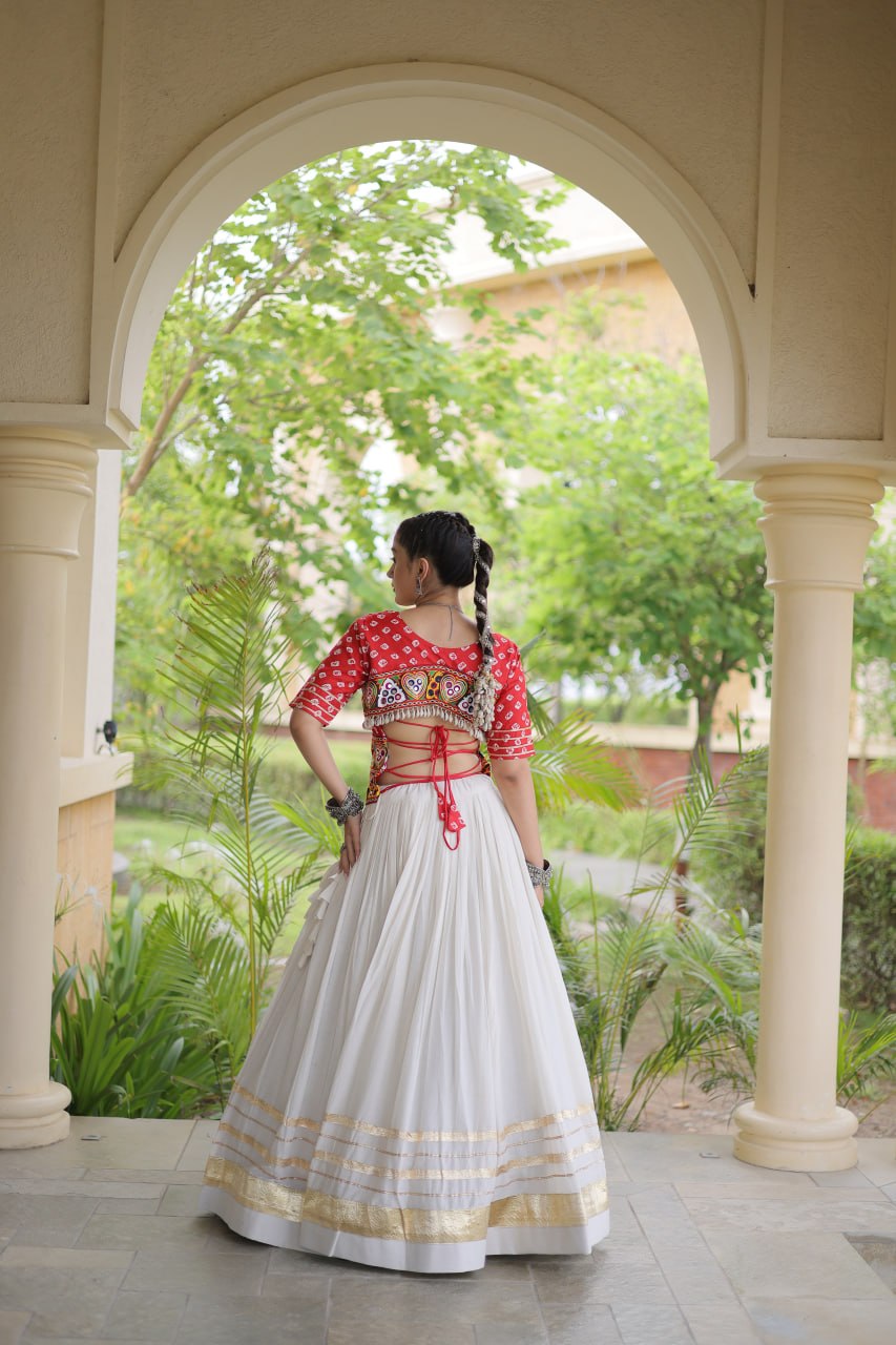Navratri Special Cora Cotton Lehenga Choli with Bandhej Print Blouse