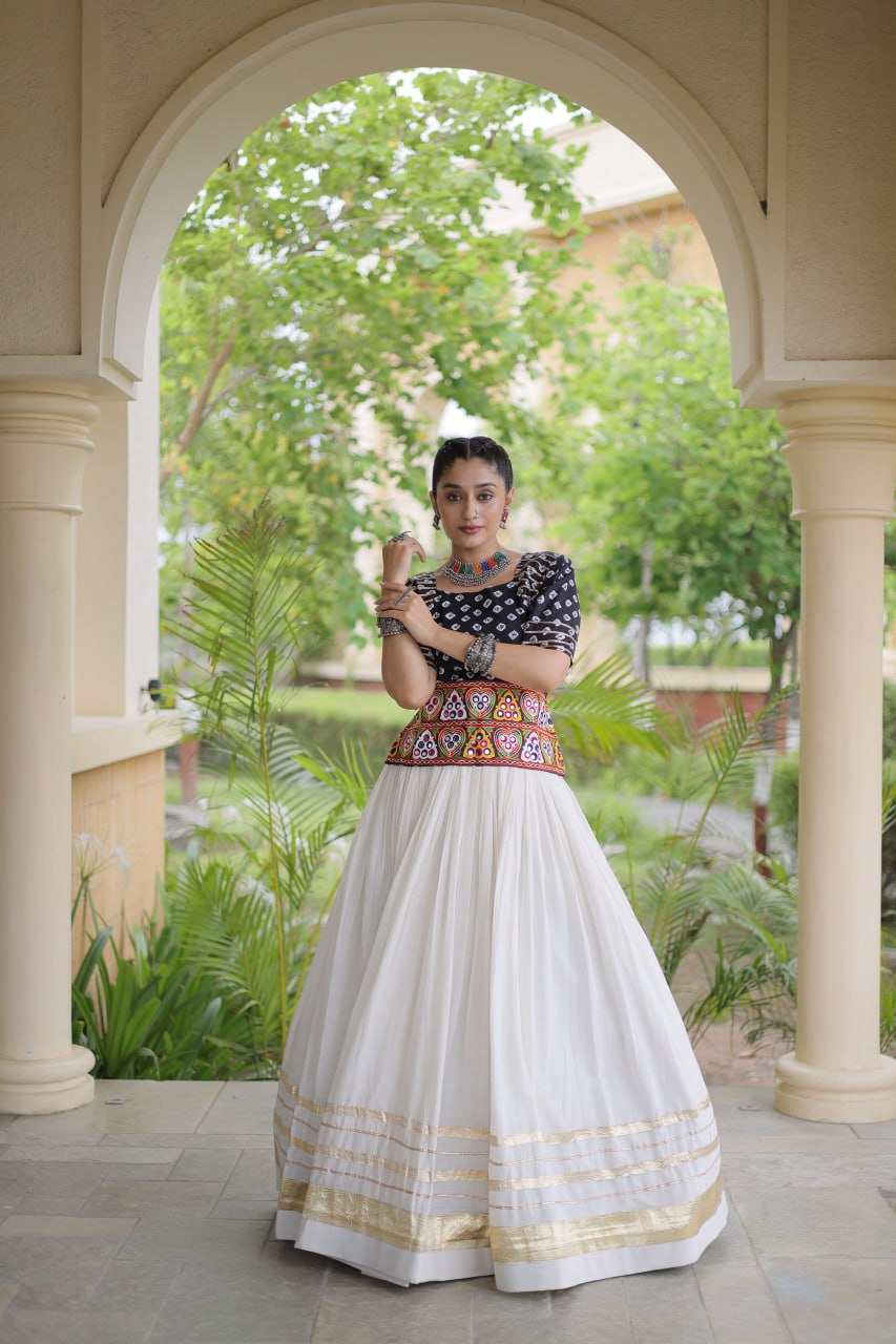 Navratri Special Cora Cotton Lehenga Choli with Bandhej Print Blouse