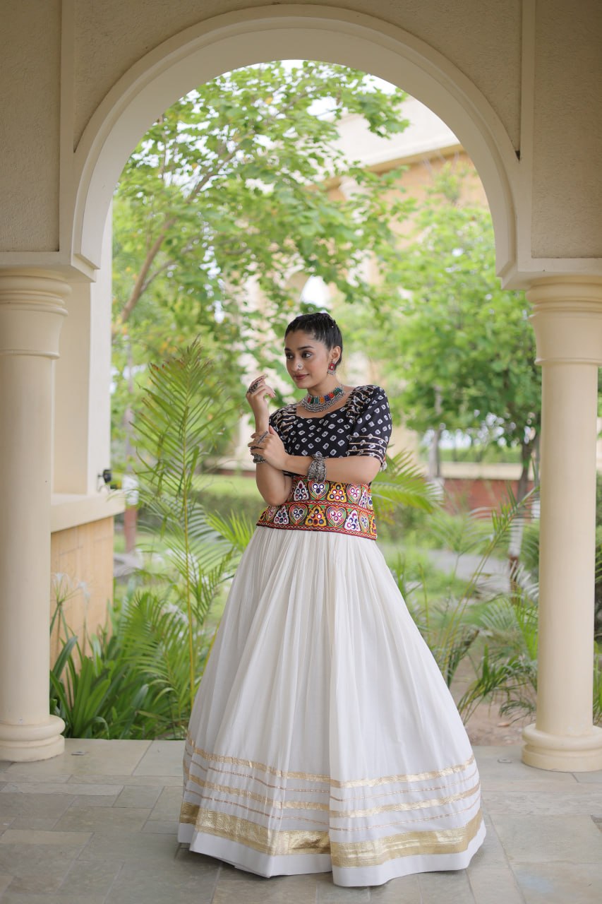 Navratri Special Cora Cotton Lehenga Choli with Bandhej Print Blouse