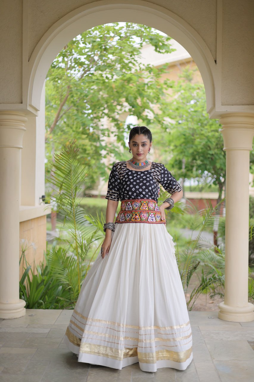 Navratri Special Cora Cotton Lehenga Choli with Bandhej Print Blouse