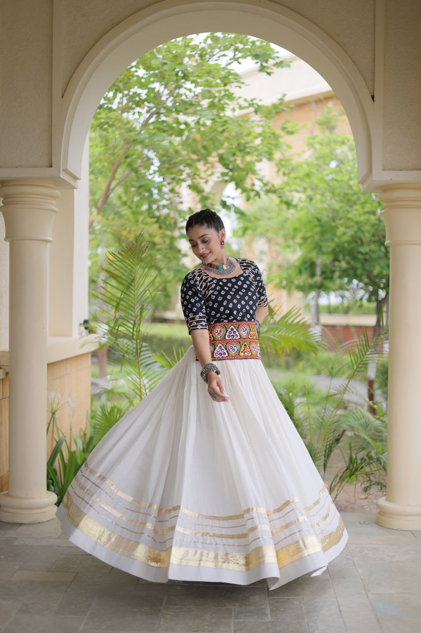 Navratri Special Cora Cotton Lehenga Choli with Bandhej Print Blouse