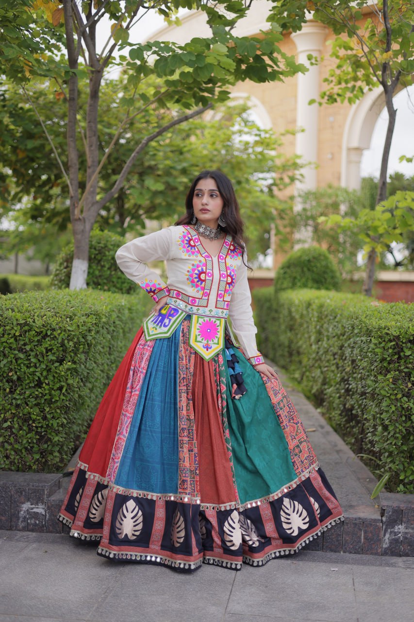 Navratri Special Cotton Printed Lehenga Choli with Kutchi Gamthi Embroidery