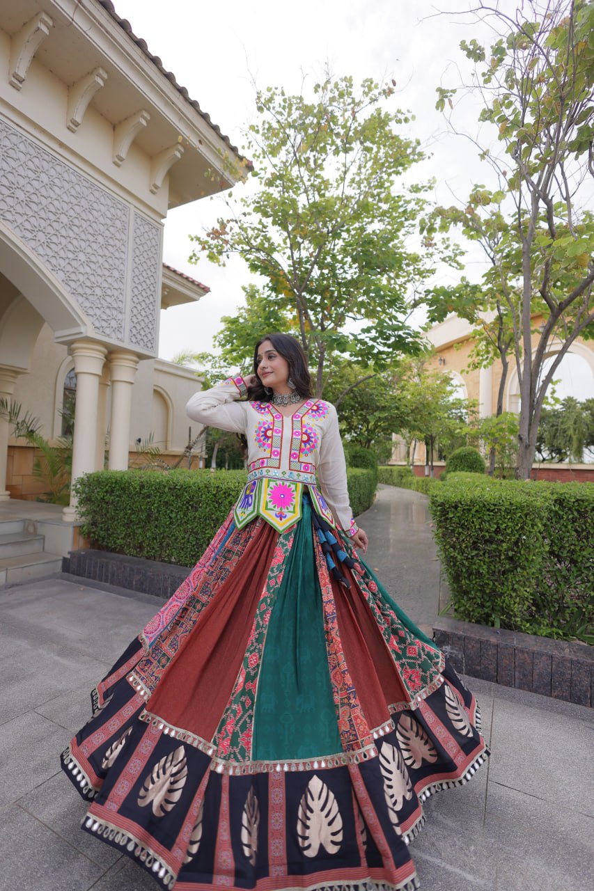 Navratri Special Cotton Printed Lehenga Choli with Kutchi Gamthi Embroidery
