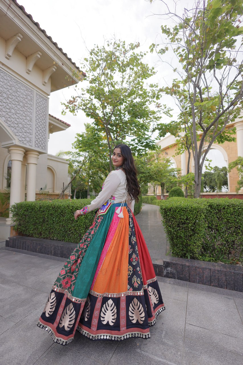 Navratri Special Cotton Printed Lehenga Choli with Kutchi Gamthi Embroidery