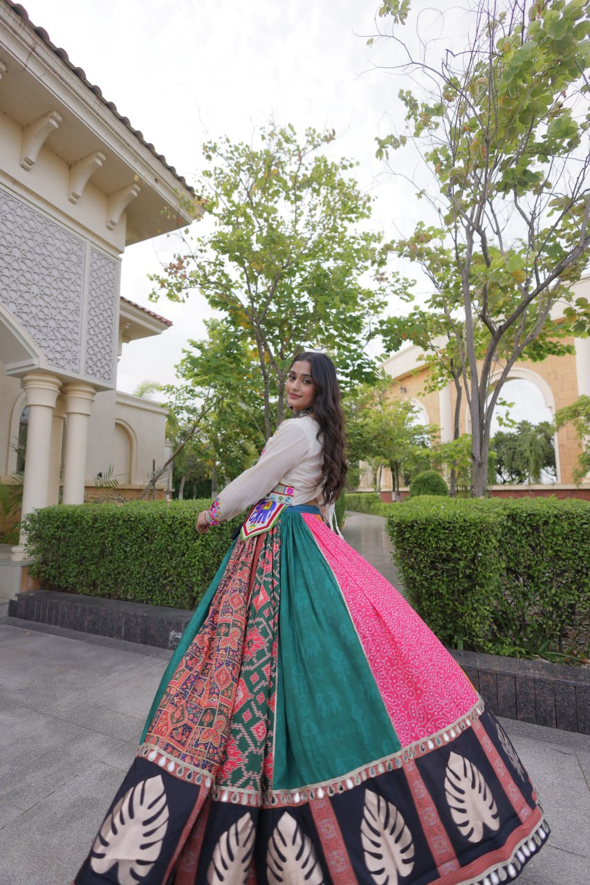 Navratri Special Cotton Printed Lehenga Choli with Kutchi Gamthi Embroidery