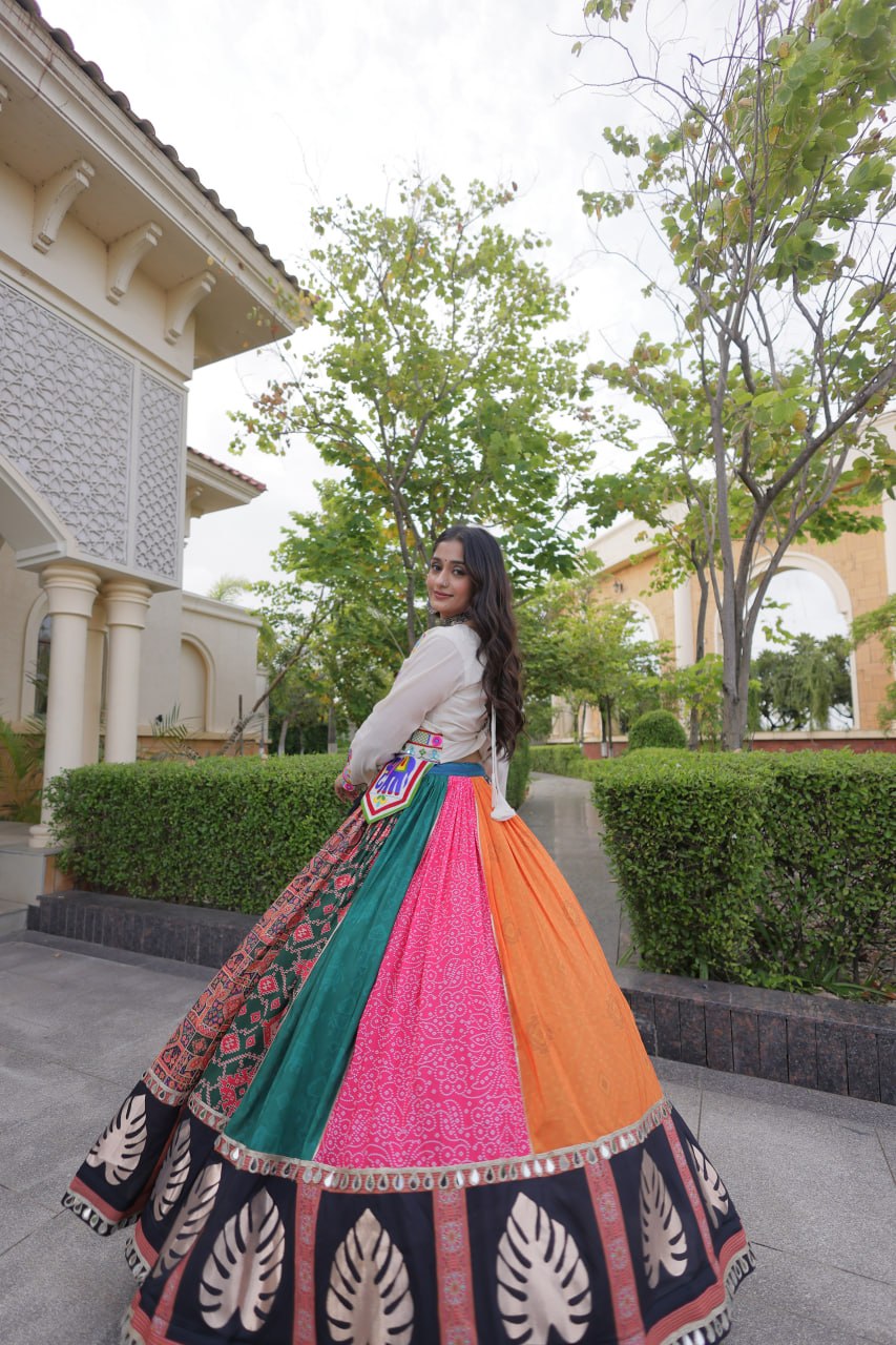 Navratri Special Cotton Printed Lehenga Choli with Kutchi Gamthi Embroidery