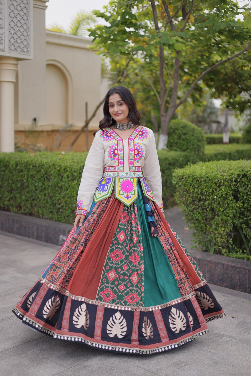Navratri Special Cotton Printed Lehenga Choli with Kutchi Gamthi Embroidery