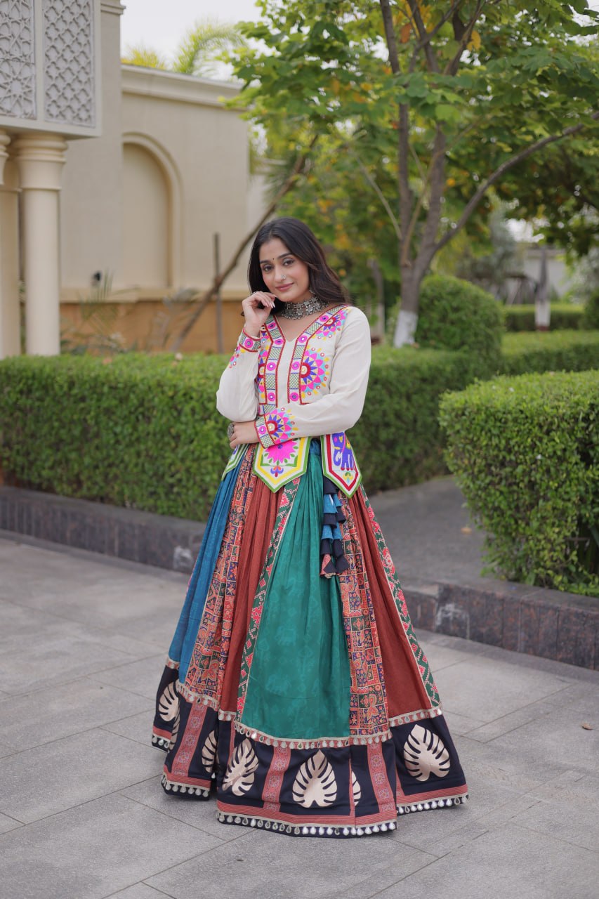 Navratri Special Cotton Printed Lehenga Choli with Kutchi Gamthi Embroidery
