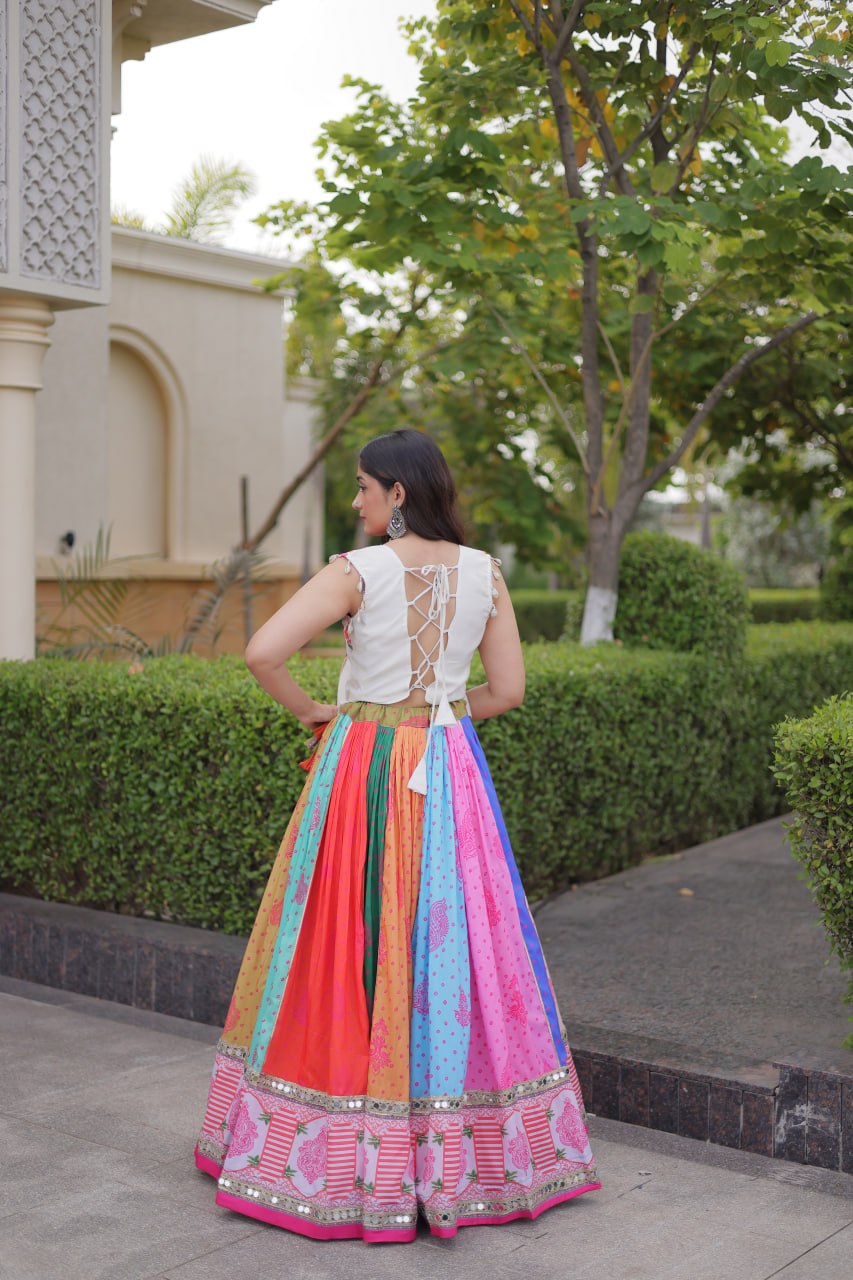 Navratri Special Cotton Printed Lehenga Choli with Mirror and Kutchi Gamthi Embroidery