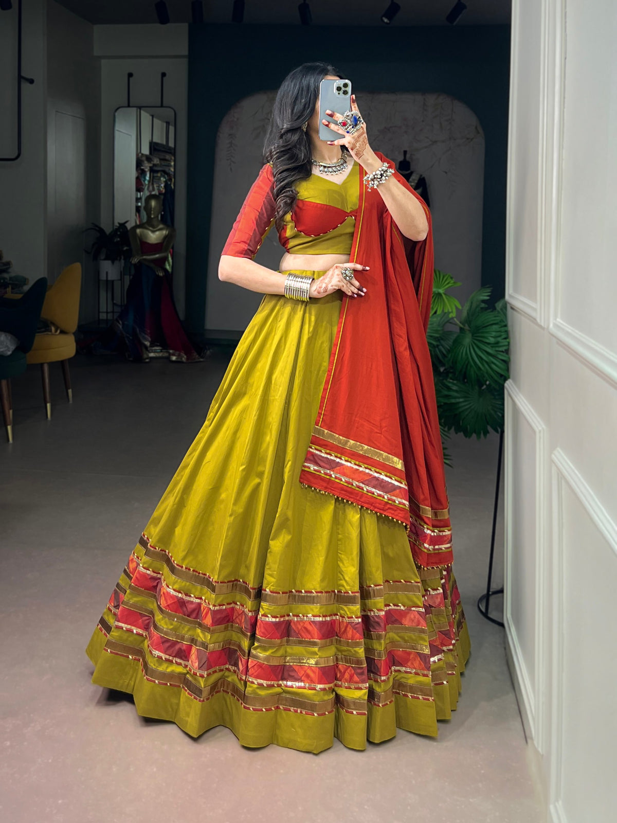 Navratri Special Dhabu Cotton Lehenga Choli with Ghughri Lace Work
