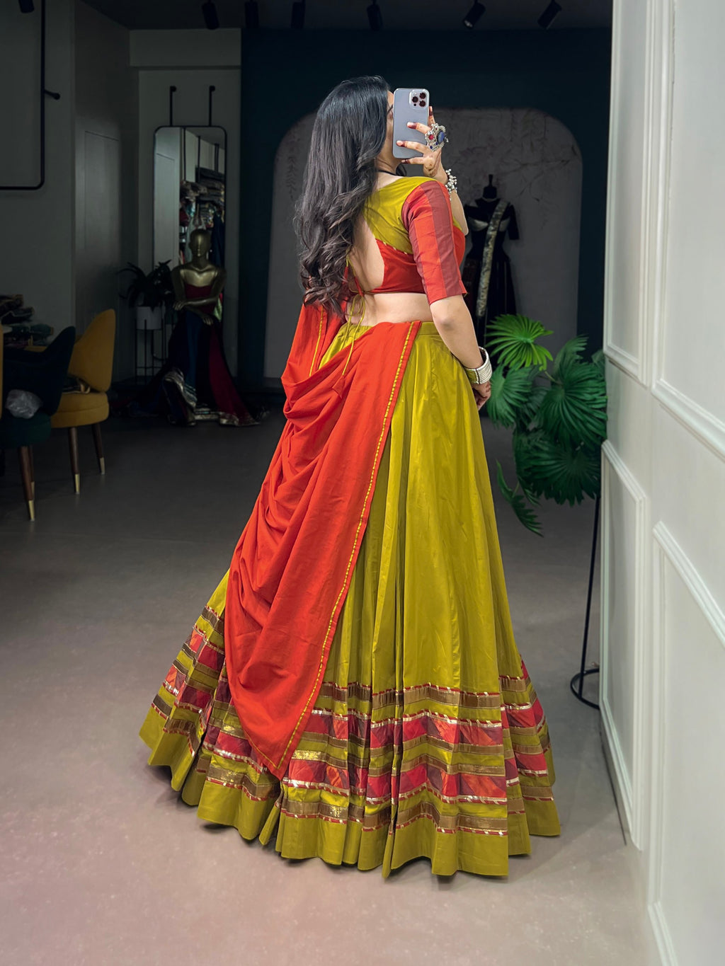 Navratri Special Dhabu Cotton Lehenga Choli with Ghughri Lace Work