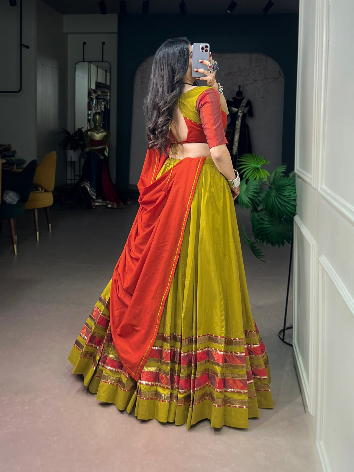 Navratri Special Dhabu Cotton Lehenga Choli with Ghughri Lace Work