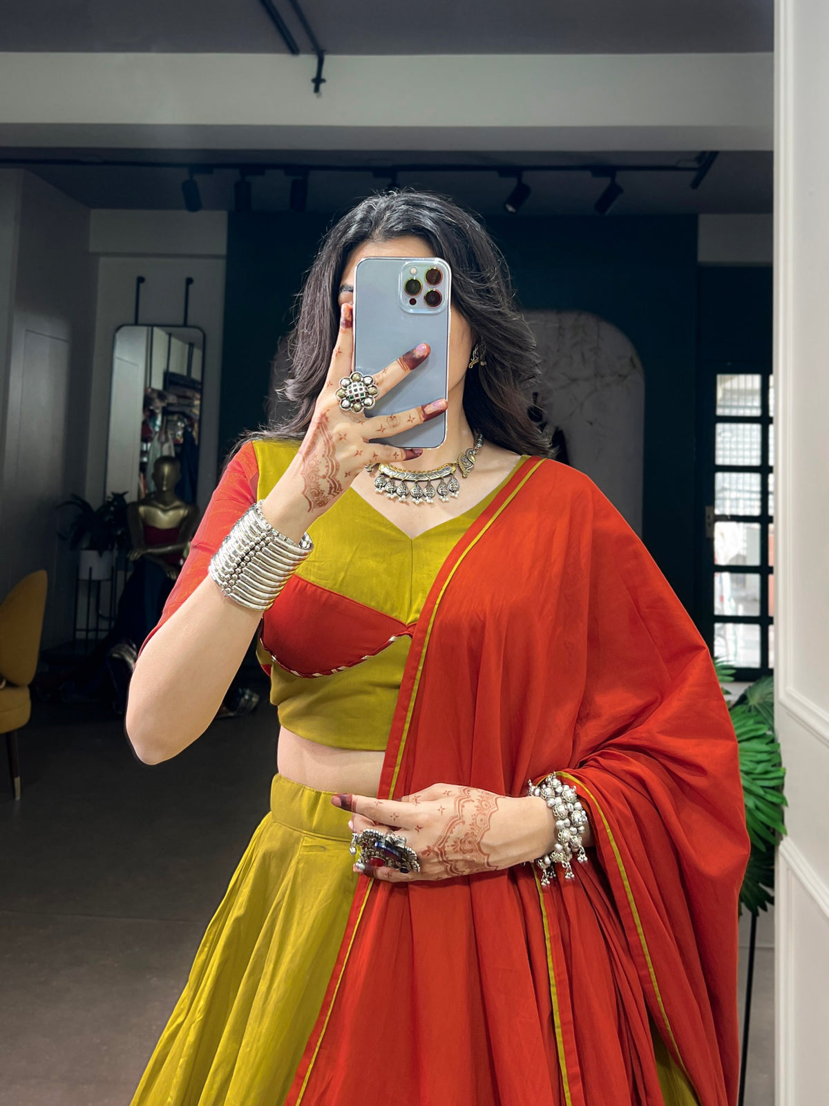 Navratri Special Dhabu Cotton Lehenga Choli with Ghughri Lace Work