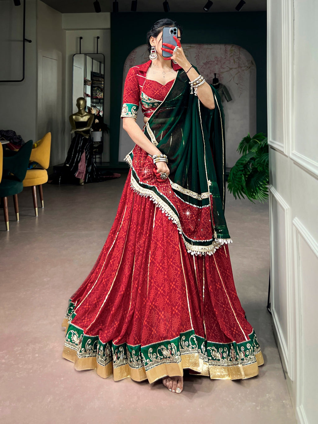 Navratri Special Georgette Bandhej Foil Print Lehenga Choli