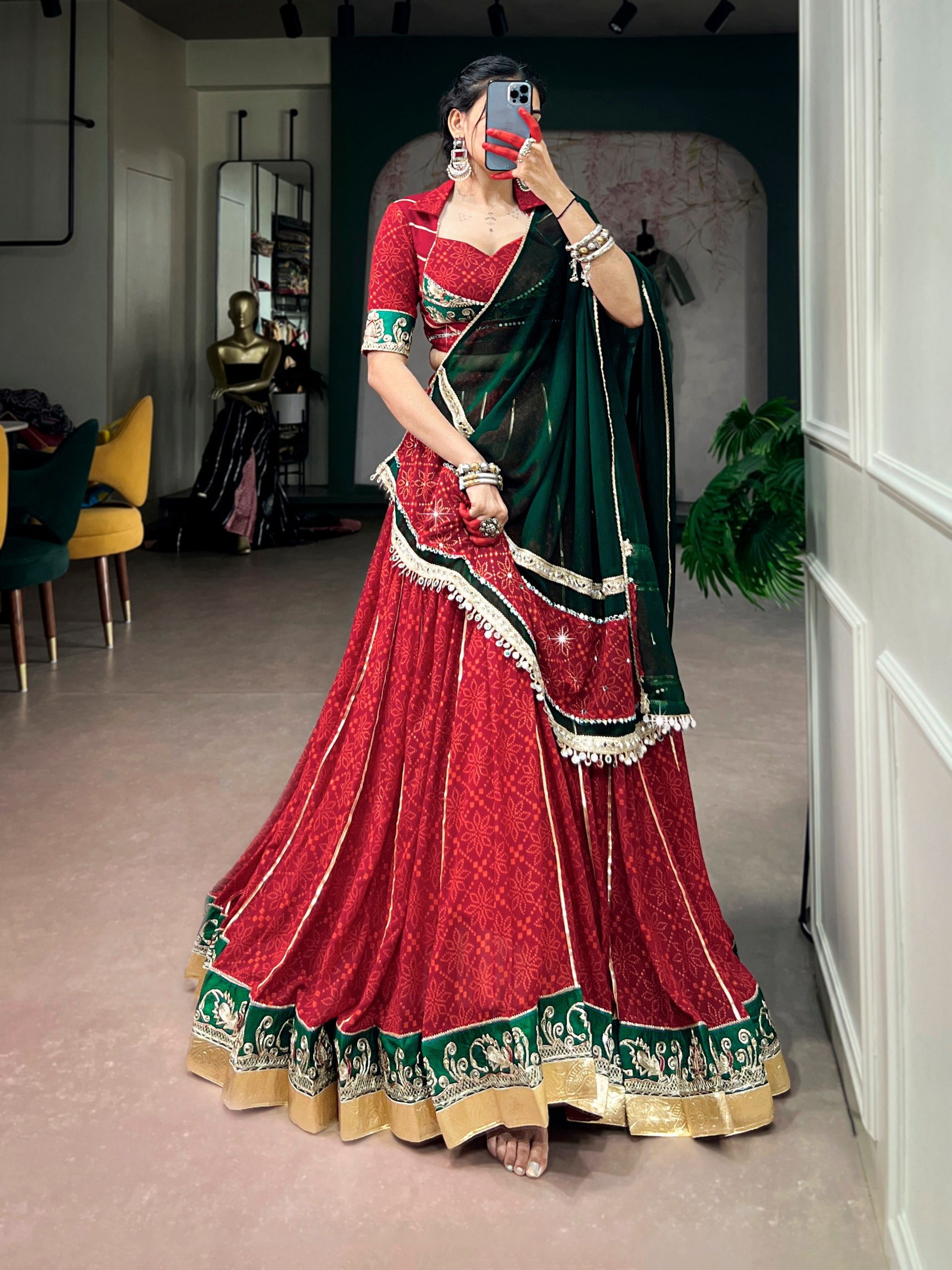 Navratri Special Georgette Bandhej Foil Print Lehenga Choli