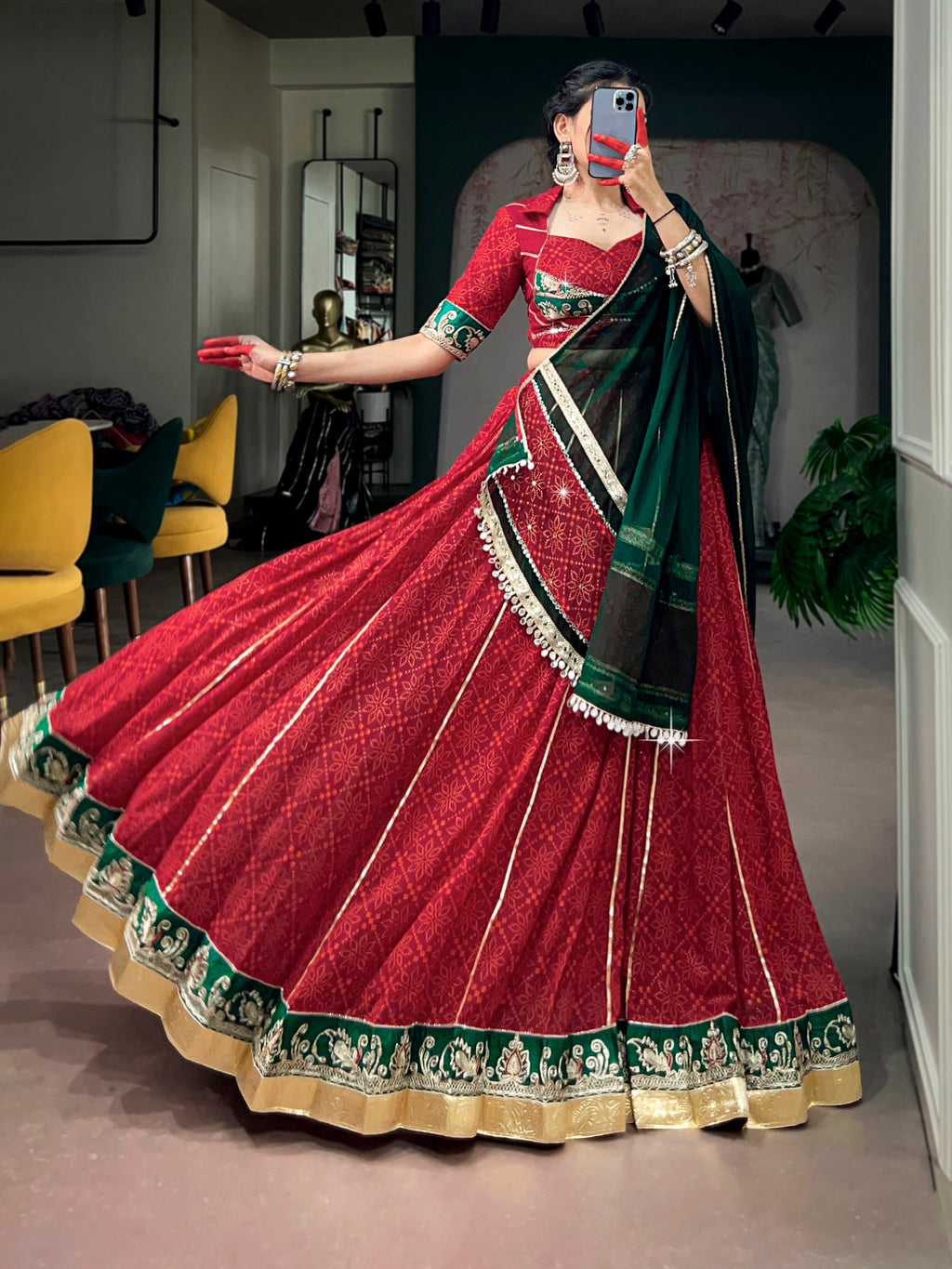 Navratri Special Georgette Bandhej Foil Print Lehenga Choli