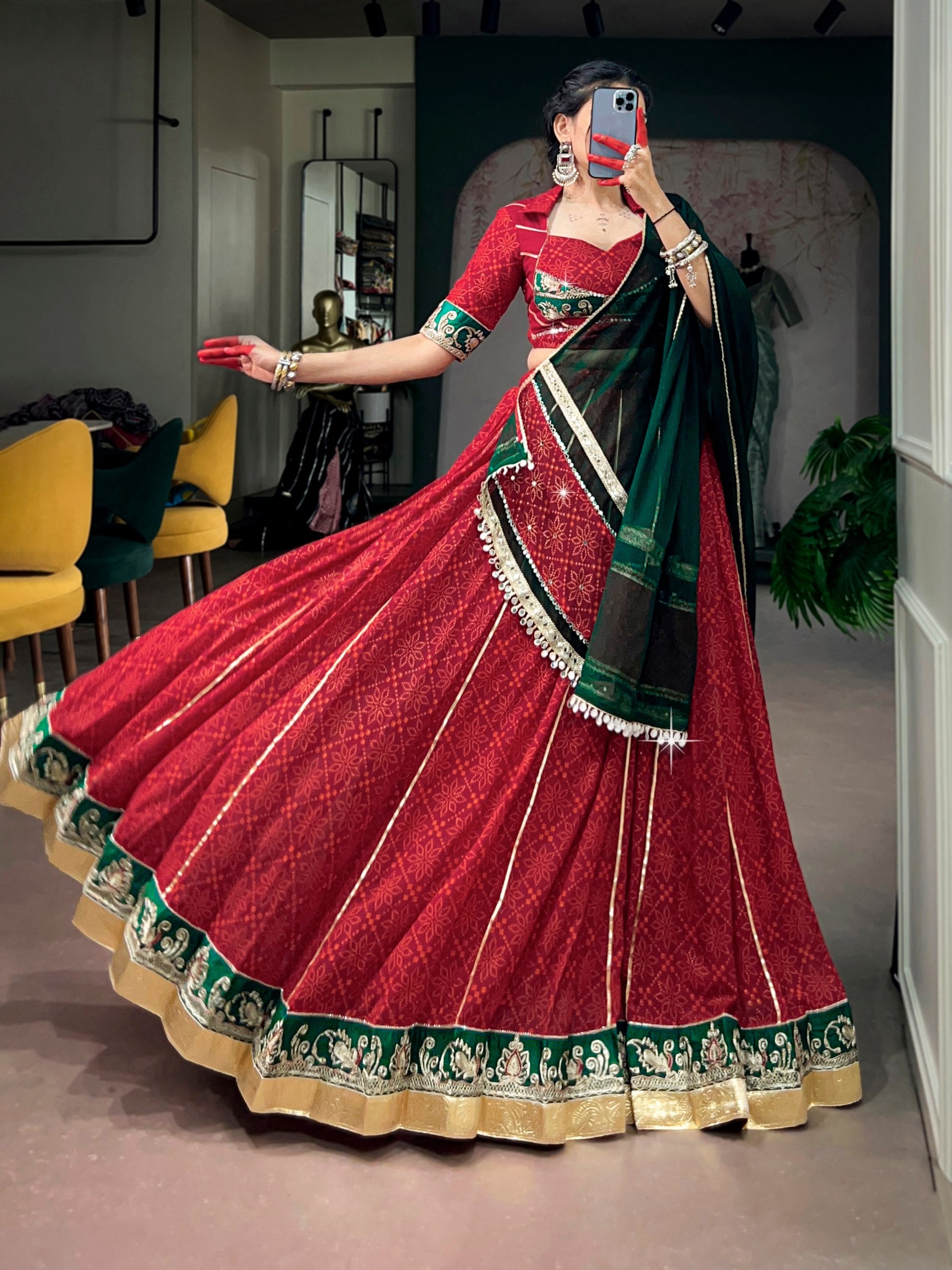 Navratri Special Georgette Bandhej Foil Print Lehenga Choli
