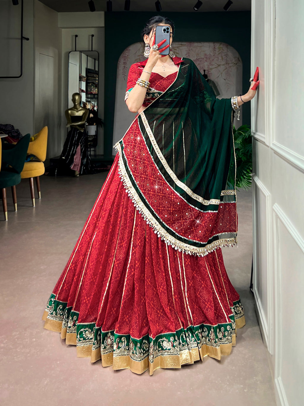 Navratri Special Georgette Bandhej Foil Print Lehenga Choli