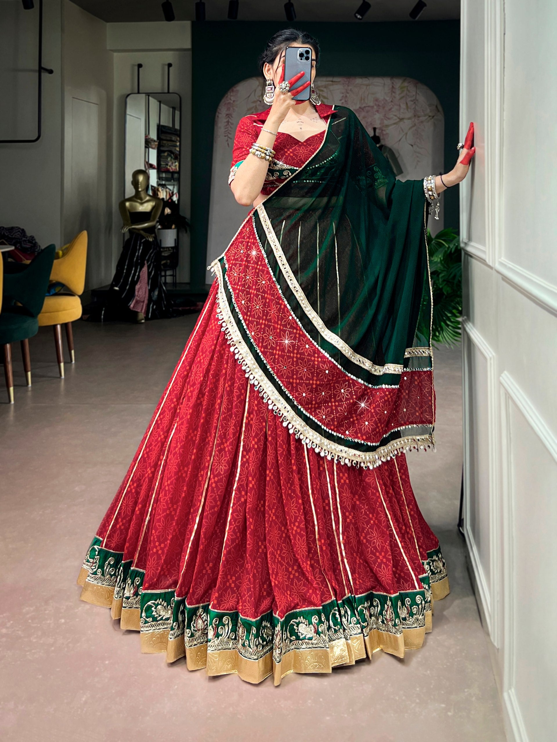 Navratri Special Georgette Bandhej Foil Print Lehenga Choli