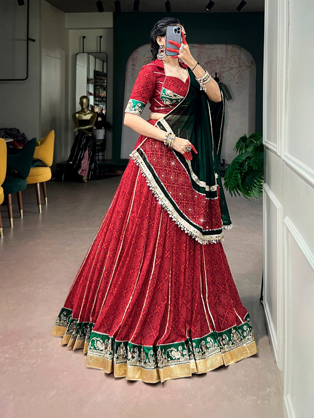 Navratri Special Georgette Bandhej Foil Print Lehenga Choli