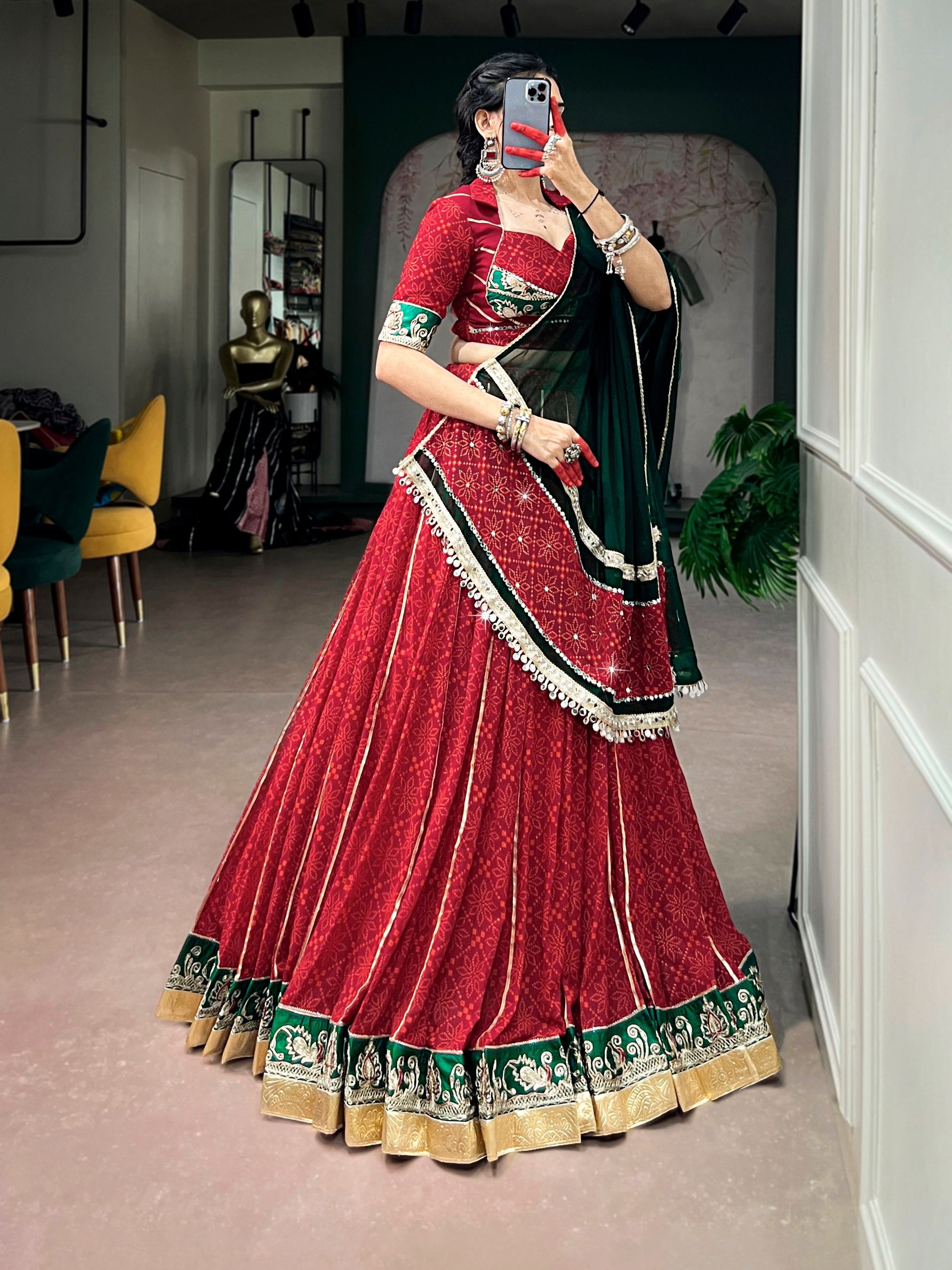 Navratri Special Georgette Bandhej Foil Print Lehenga Choli