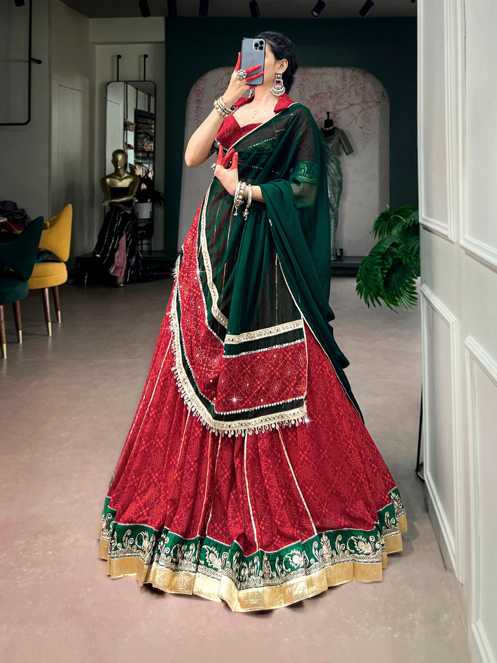 Navratri Special Georgette Bandhej Foil Print Lehenga Choli