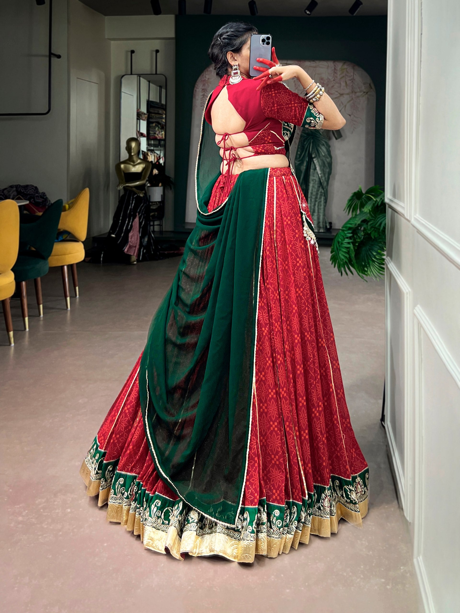 Navratri Special Georgette Bandhej Foil Print Lehenga Choli