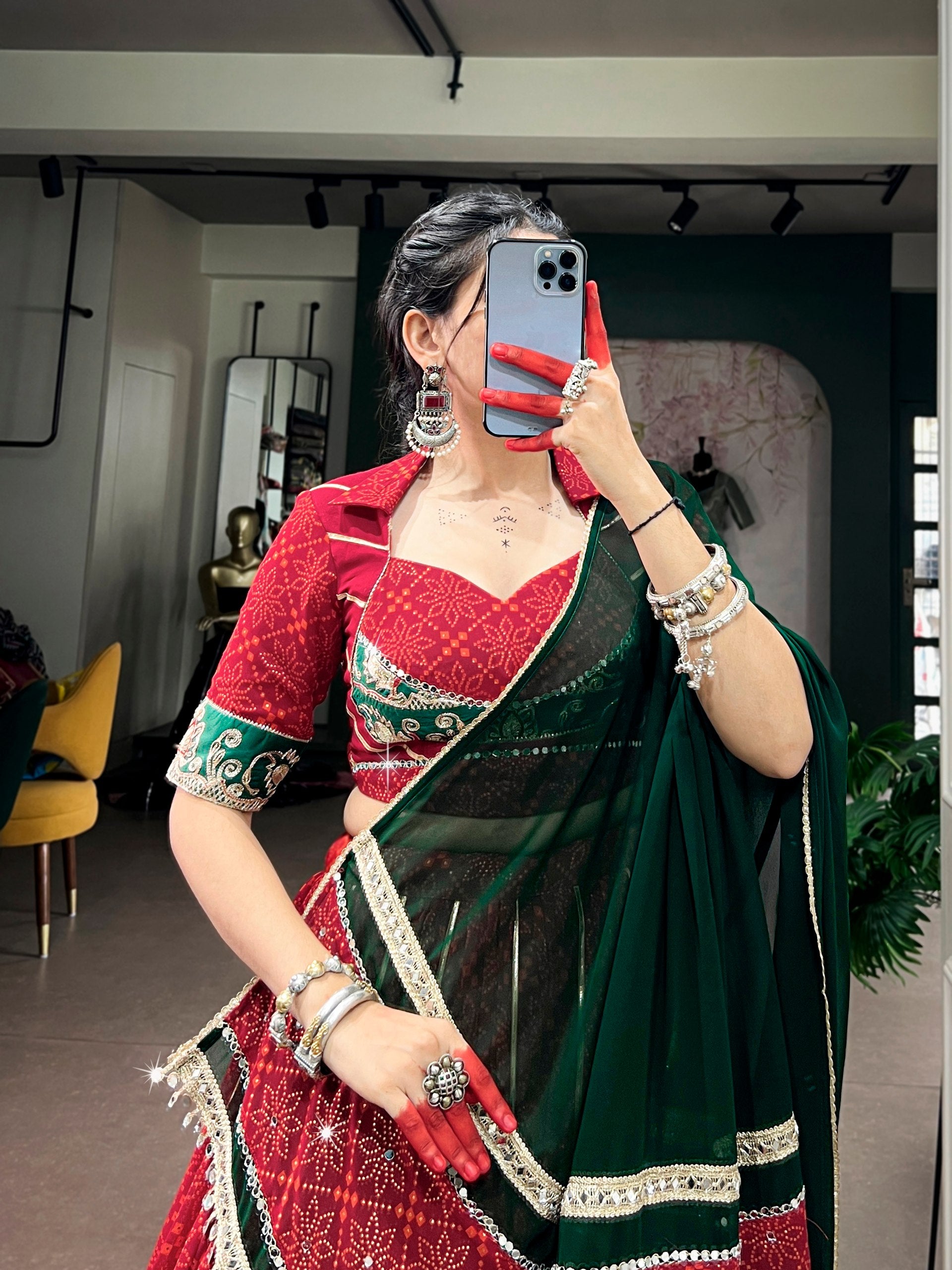 Navratri Special Georgette Bandhej Foil Print Lehenga Choli