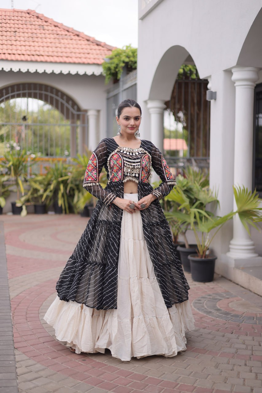 Navratri Special Kora Cotton Lehenga with Laheriya Print Kurti