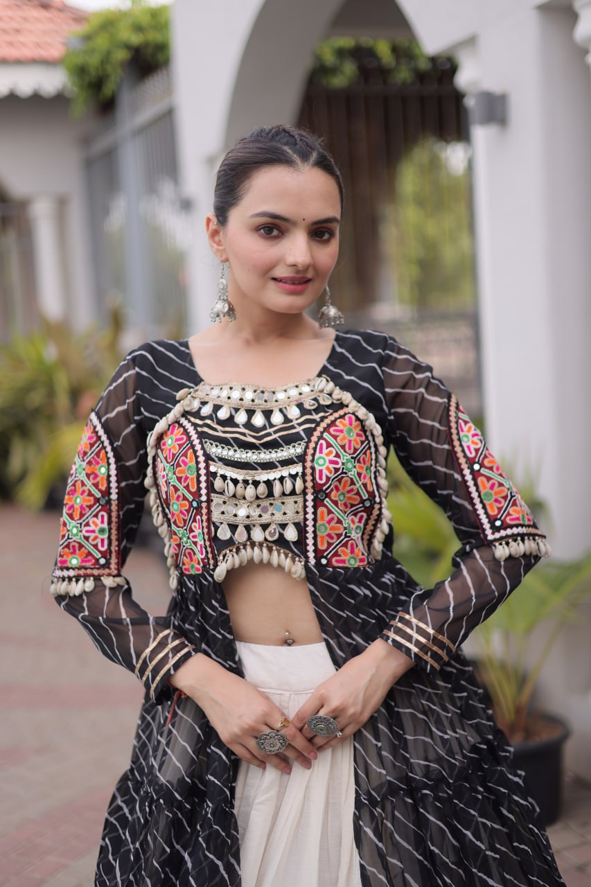 Navratri Special Kora Cotton Lehenga with Laheriya Print Kurti
