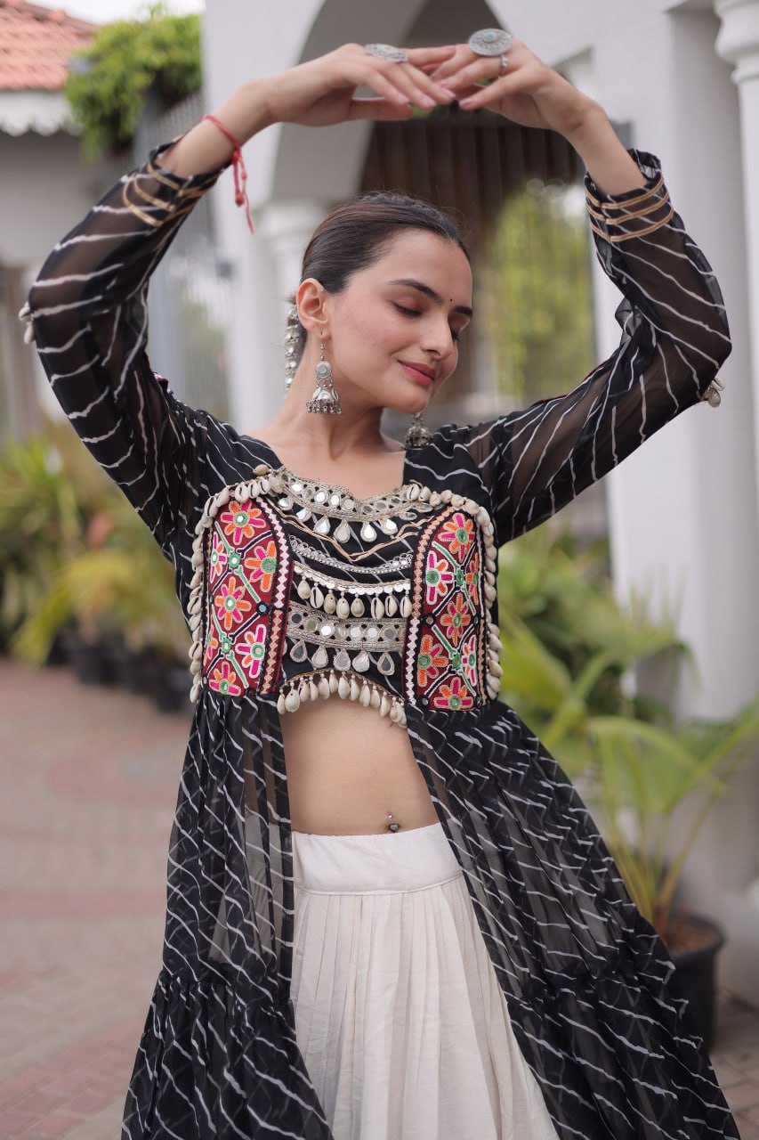 Navratri Special Kora Cotton Lehenga with Laheriya Print Kurti