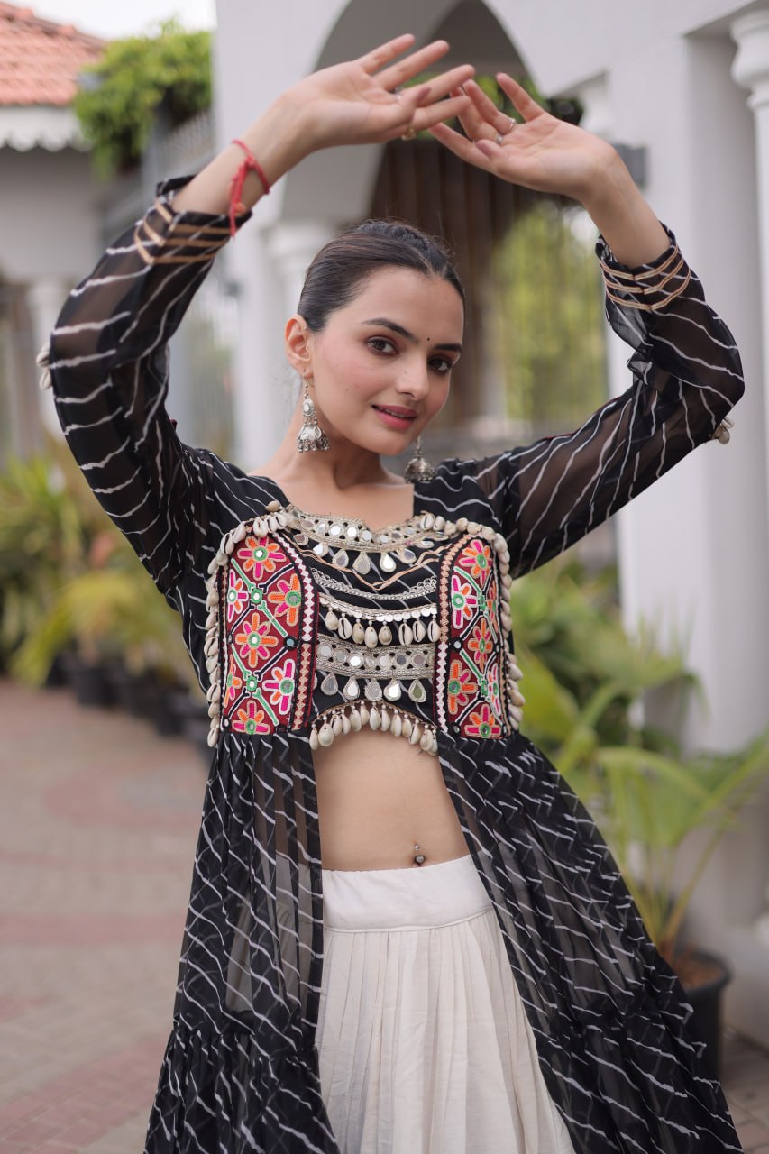 Navratri Special Kora Cotton Lehenga with Laheriya Print Kurti