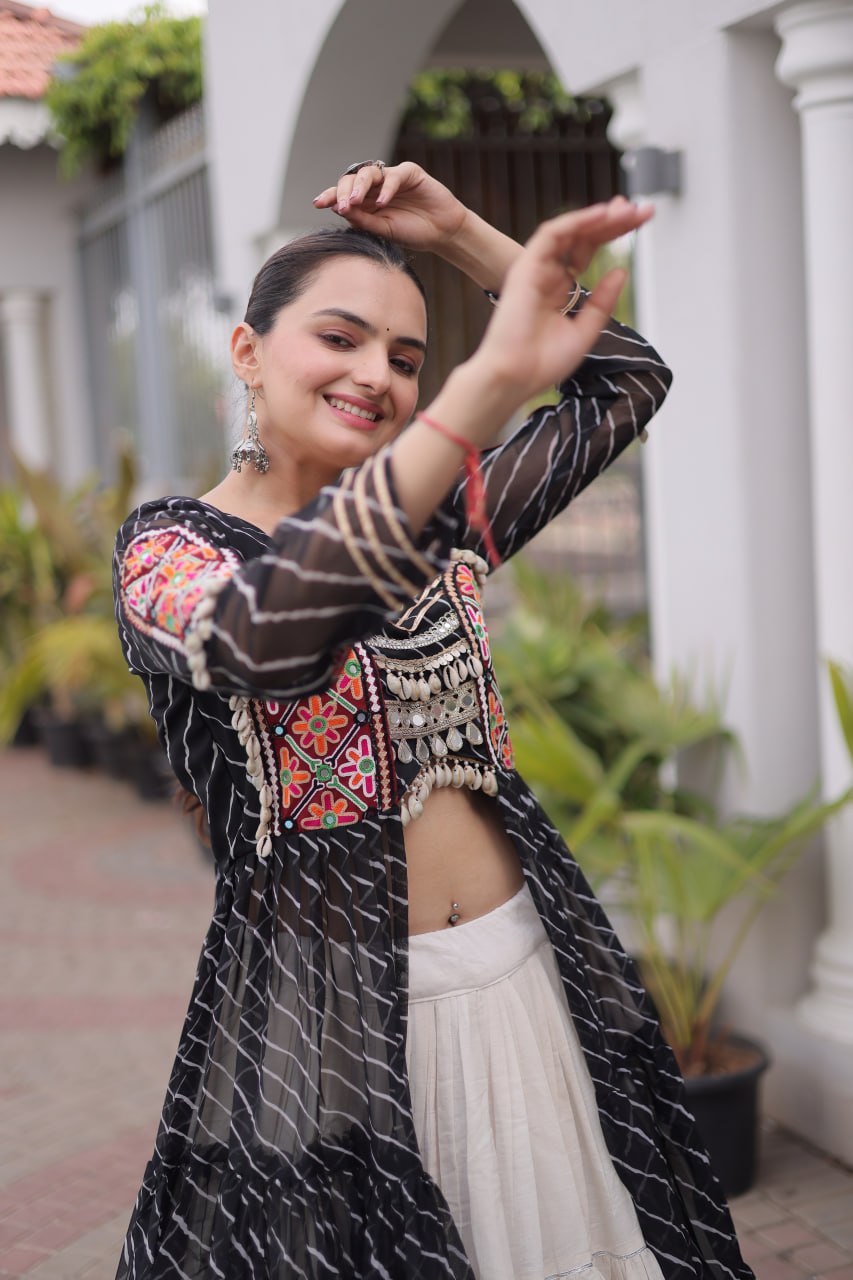 Navratri Special Kora Cotton Lehenga with Laheriya Print Kurti