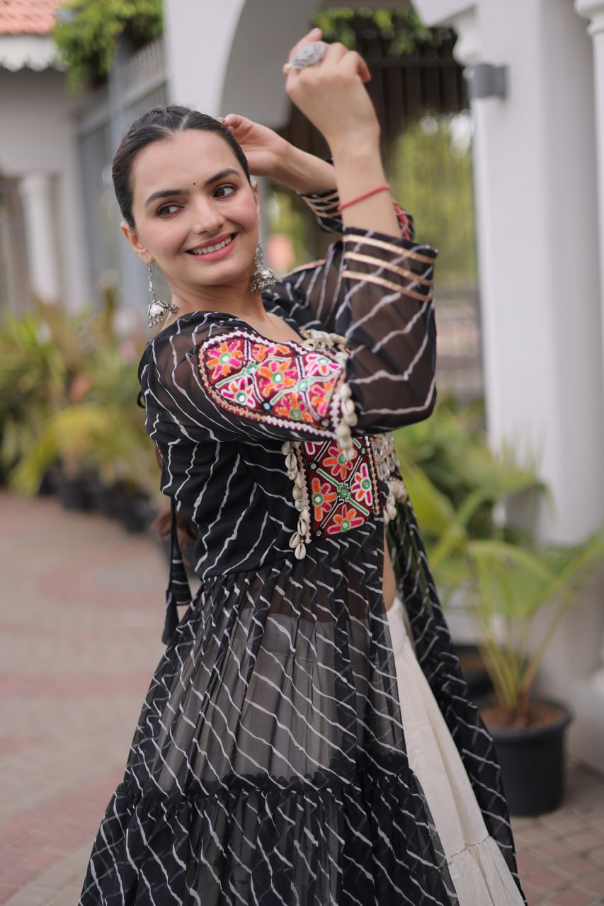 Navratri Special Kora Cotton Lehenga with Laheriya Print Kurti