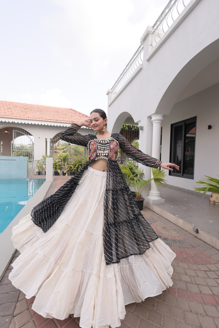 Navratri Special Kora Cotton Lehenga with Laheriya Print Kurti