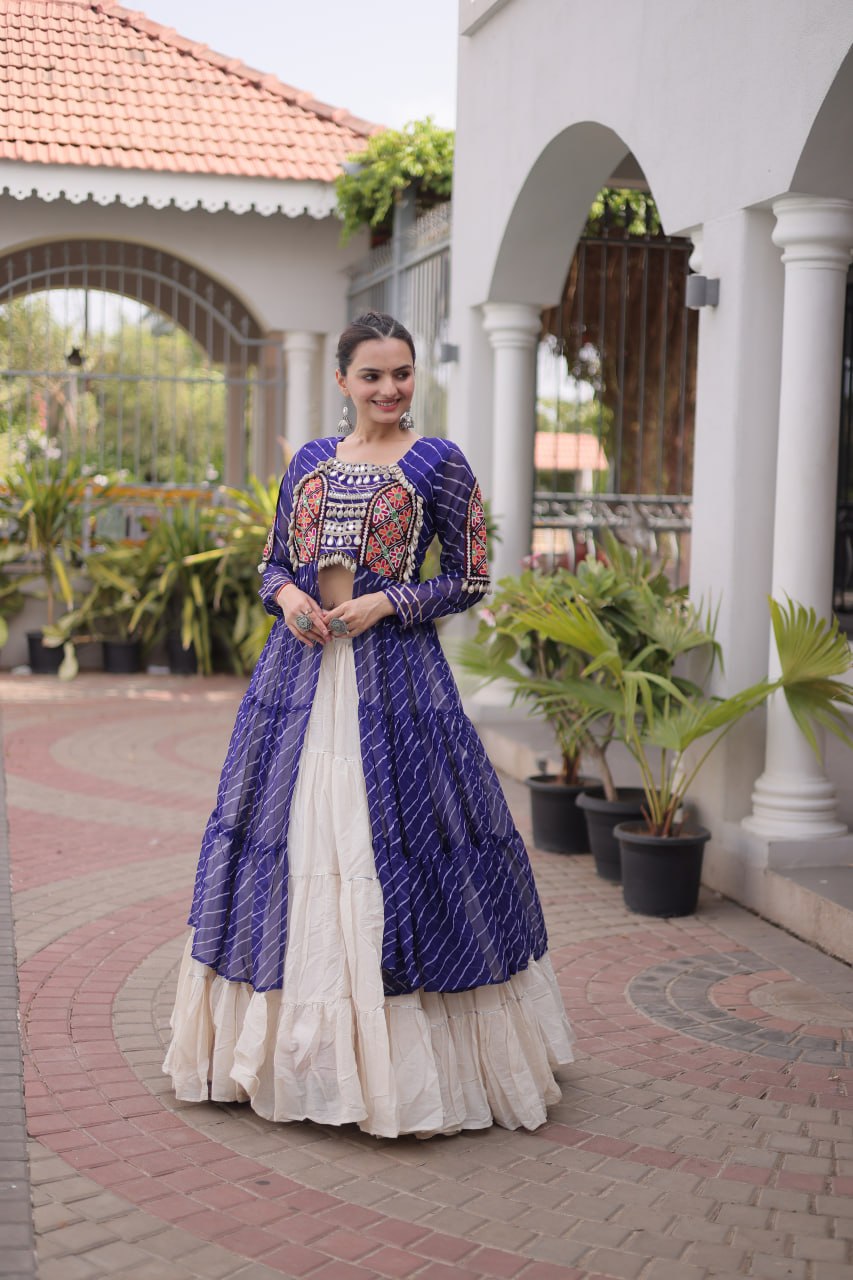 Navratri Special Kora Cotton Lehenga with Laheriya Print Kurti