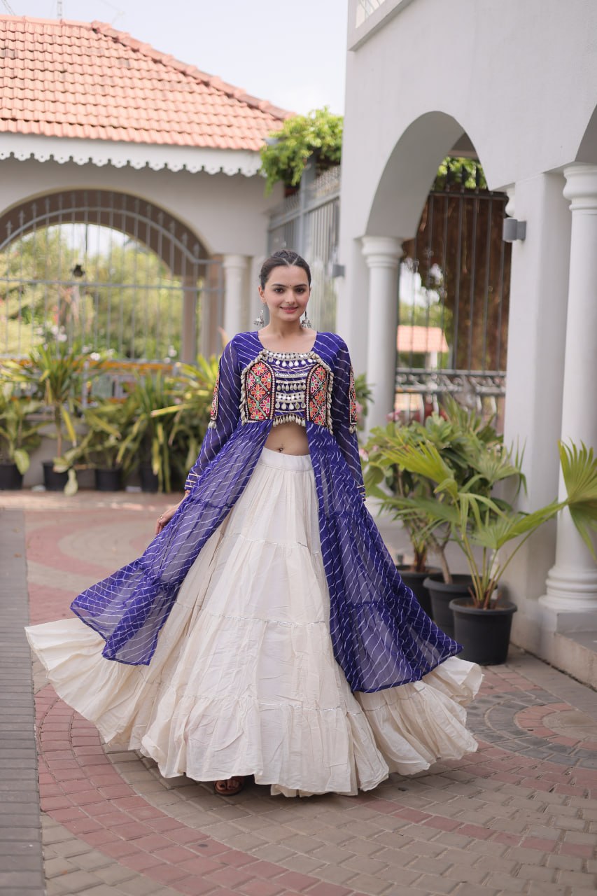 Navratri Special Kora Cotton Lehenga with Laheriya Print Kurti