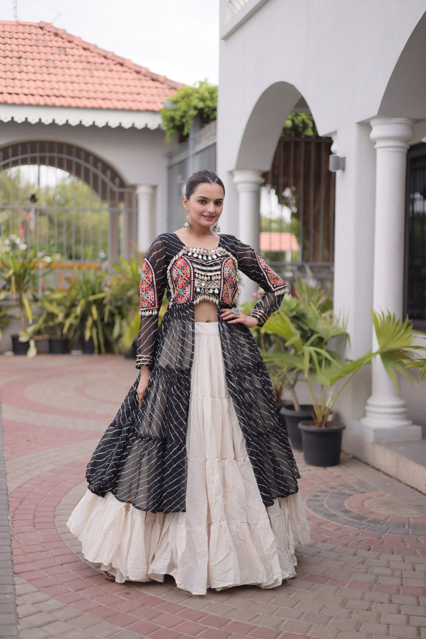 Navratri Special Kora Cotton Lehenga with Laheriya Print Kurti