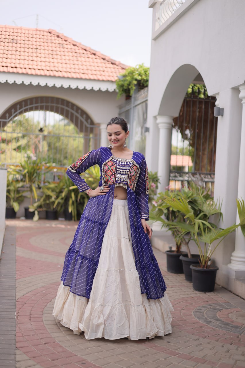 Navratri Special Kora Cotton Lehenga with Laheriya Print Kurti