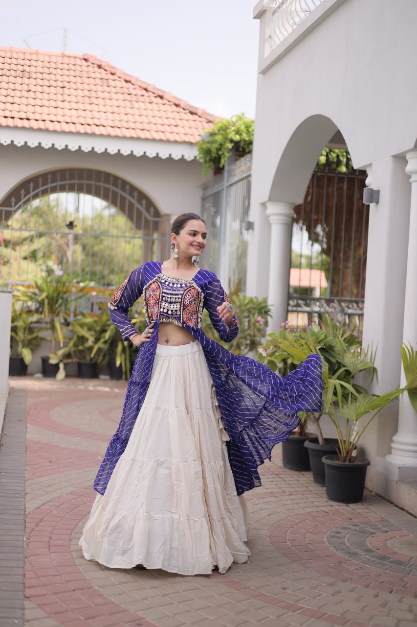 Navratri Special Kora Cotton Lehenga with Laheriya Print Kurti