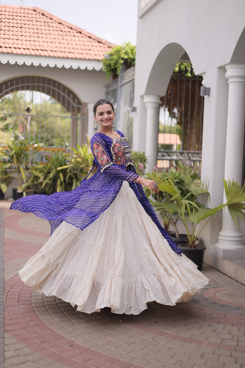 Navratri Special Kora Cotton Lehenga with Laheriya Print Kurti