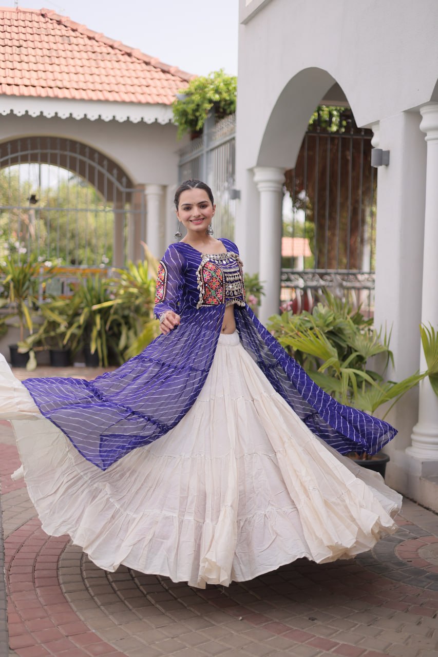 Navratri Special Kora Cotton Lehenga with Laheriya Print Kurti