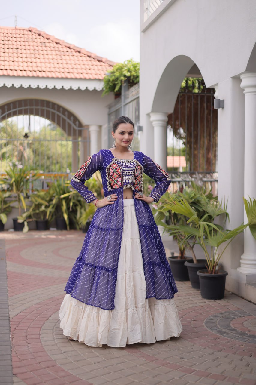 Navratri Special Kora Cotton Lehenga with Laheriya Print Kurti