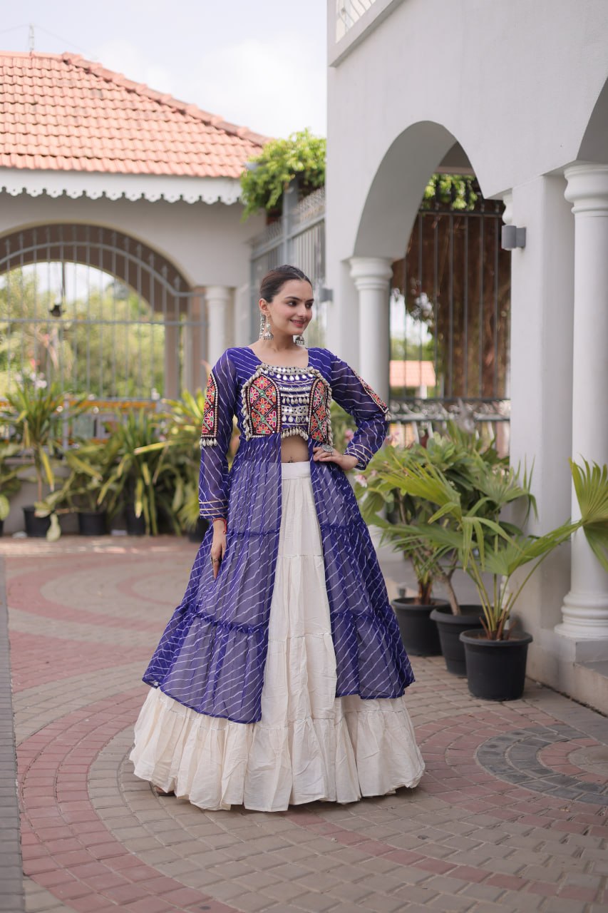 Navratri Special Kora Cotton Lehenga with Laheriya Print Kurti