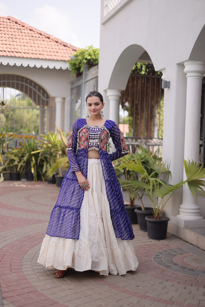 Navratri Special Kora Cotton Lehenga with Laheriya Print Kurti