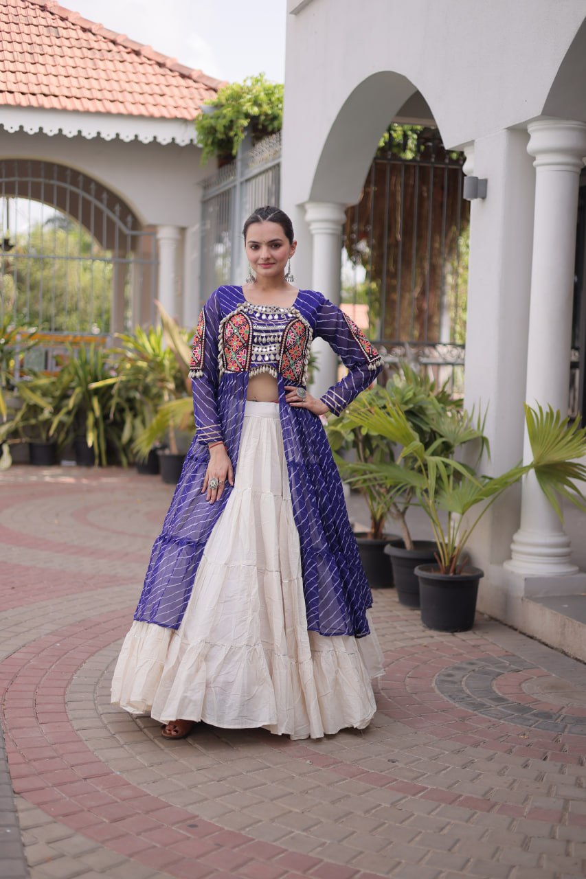 Navratri Special Kora Cotton Lehenga with Laheriya Print Kurti