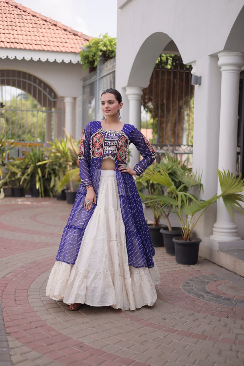 Navratri Special Kora Cotton Lehenga with Laheriya Print Kurti
