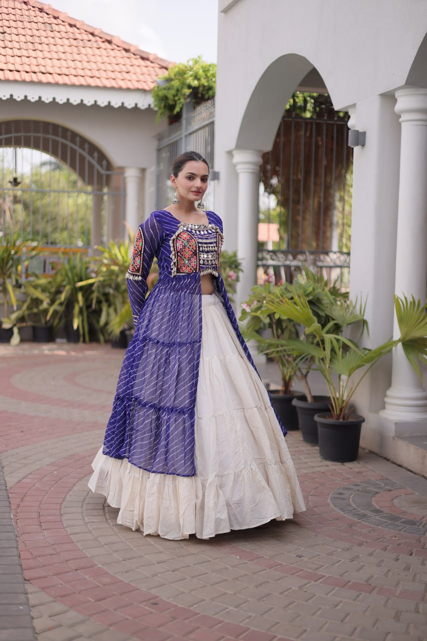 Navratri Special Kora Cotton Lehenga with Laheriya Print Kurti